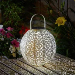 Smart Solar Damasque Cream Lantern - Alton Garden Centre