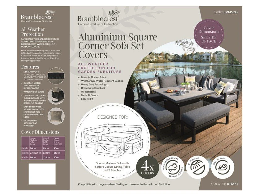 Cover: Bramblecrest - Aluminium Square Corner Sofa With Dual Height Table & 2 Benches Set Covers - Alton Garden Centre 1 Cover: Bramblecrest - Aluminium Square Corner Sofa With Dual Height Table & 2 Benches Set Covers - Alton Garden Centre