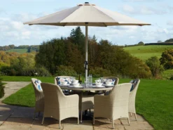 Bramblecrest - Tetbury 6 Seat Round Dining Set - Nutmeg Inc: Parasol & Base - Alton Garden Centre