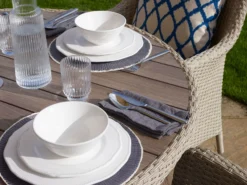 Bramblecrest - Tetbury 6 Seat Round Dining Set - Nutmeg Inc: Parasol & Base - Alton Garden Centre -Garden Strimmers Shop XERbCYp3