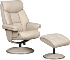 GFA - Biarritz Plush Faux Leather Swivel Recliner Armchair & Footstool - Bone - Alton Garden Centre