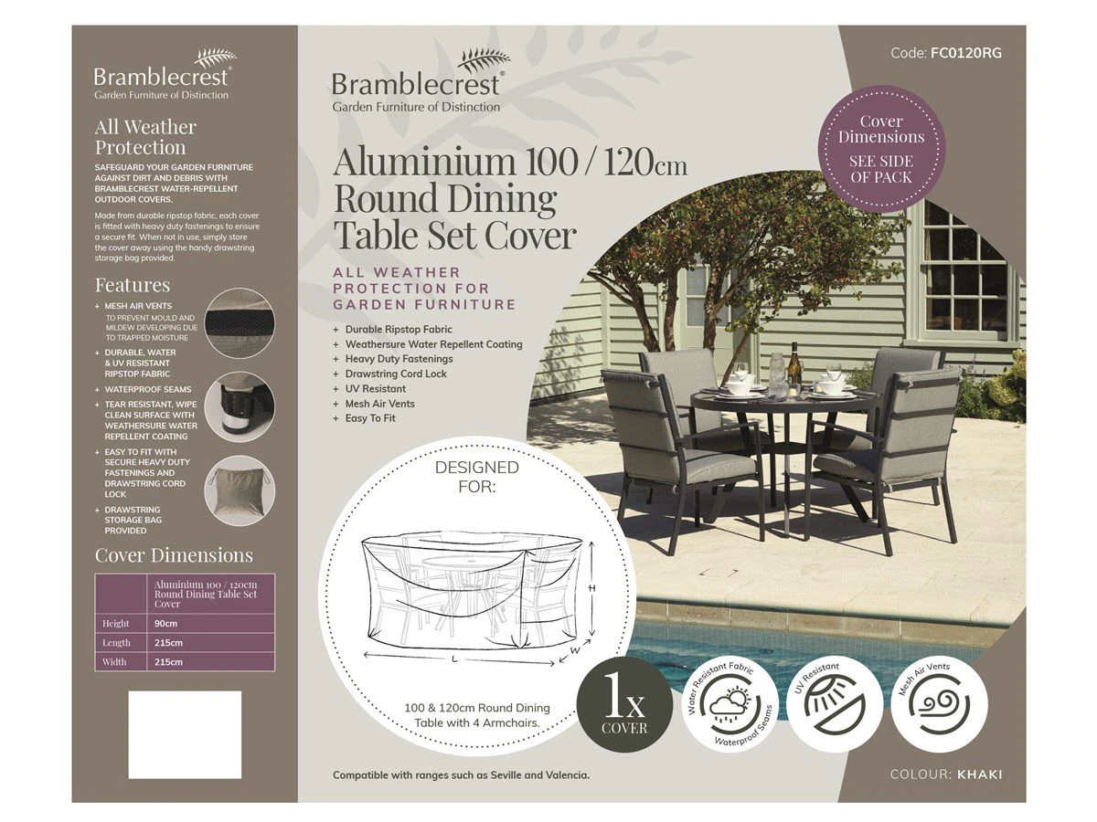 Bramblecrest - 100 & 120cm Round Dining Table Set Cover - Khaki - Alton Garden Centre 1 Bramblecrest - 100 & 120cm Round Dining Table Set Cover - Khaki - Alton Garden Centre