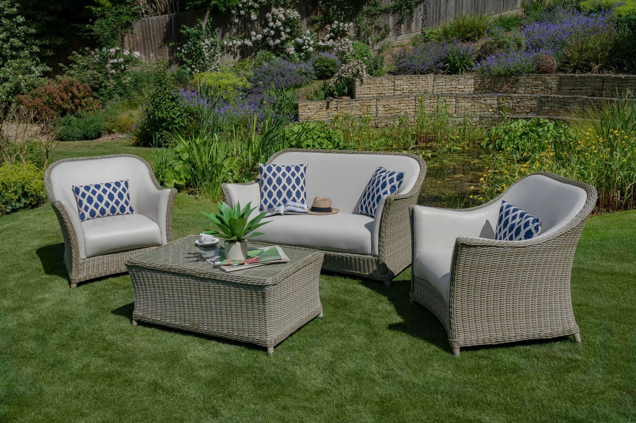 Bramblecrest - San Marie 2 Seater Sofa With All-Weather, Marine Faux Leather Upholstery, 2 Armchairs & Coffee Table - Prarie/Pearl - Alton Garden Centre 4 Bramblecrest - San Marie 2 Seater Sofa With All-Weather, Marine Faux Leather Upholstery, 2 Armchairs & Coffee Table - Prarie/Pearl - Alton Garden Centre - Image 4