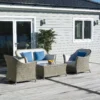 Bramblecrest - San Marie 2 Seater Sofa With All-Weather, Marine Faux Leather Upholstery, 2 Armchairs & Coffee Table - Prarie/Pearl - Alton Garden Centre