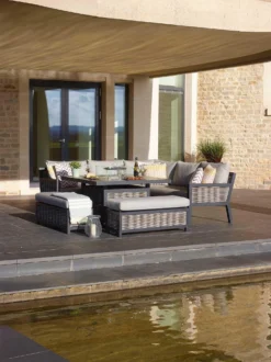 Bramblecrest - Portofino Square Firepit Dining Set With 2 X Benches - Alton Garden Centre -Garden Strimmers Shop portofino firepit 1 main image kirsty new new