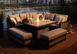 Bramblecrest - Portofino Square Firepit Dining Set With 2 X Benches - Alton Garden Centre