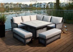 Bramblecrest - Portofino Square Firepit Dining Set With 2 X Benches - Alton Garden Centre -Garden Strimmers Shop portofino with firepit 3