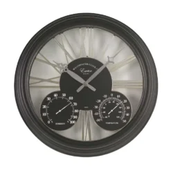 Outside In Exeter Wall Clock & Thermometer 15" - Black - Alton Garden Centre