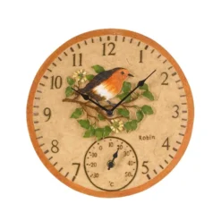 Robin Wall Clock & Thermometer 12" - Alton Garden Centre
