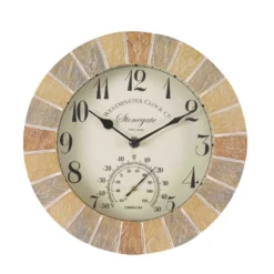 Outside In Stonegate Wall Clock & Thermometer 10" - Sandstone - Alton Garden Centre