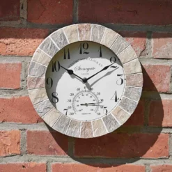 Outside In Stonegate Wall Clock & Thermometer 10" - Sandstone - Alton Garden Centre -Garden Strimmers Shop products prodzoomimg12684
