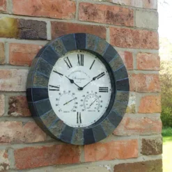 Outside In Stonegate Wall Clock & Thermometer 14" - Slate - Alton Garden Centre -Garden Strimmers Shop products prodzoomimg12686