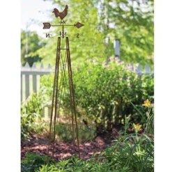 Panacea Rooster Weathervane Obelisk - Rust - Alton Garden Centre