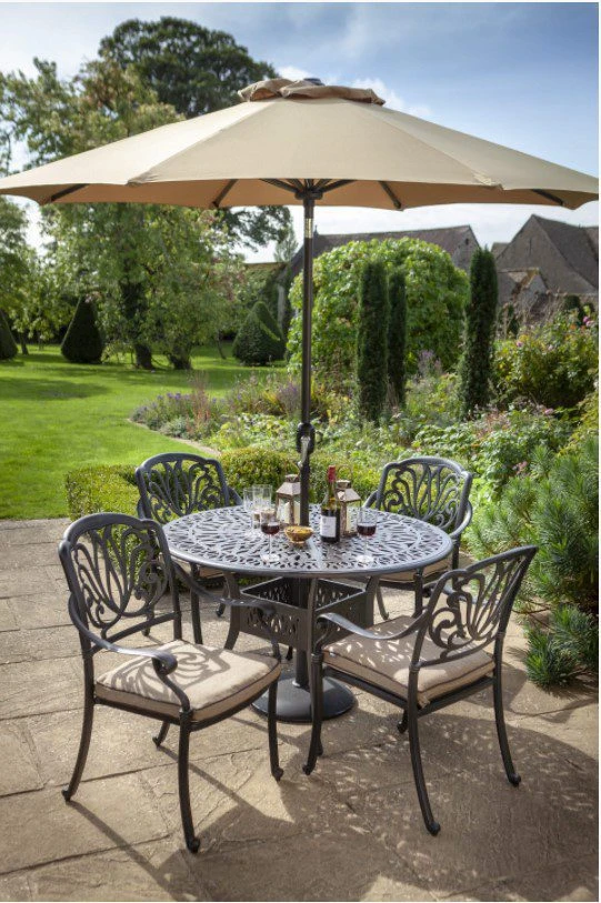 Hartman - Amalfi 4 Seat Round Set Inc Parasol And Base - Alton Garden Centre 1 Hartman - Amalfi 4 Seat Round Set Inc Parasol And Base - Alton Garden Centre