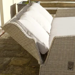 Bramblecrest Chedworth 3 Seat Reclining Sofa Set | Alton Garden Centre -Garden Strimmers Shop scalloped backs hold seat back cushions of chedworth sandstone reclining lounge sofa